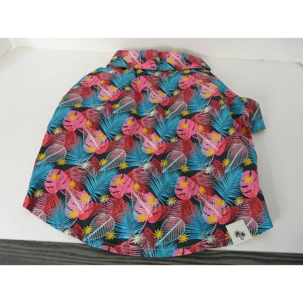 Hawaiian Dog Shirt M Leaf Print with Faux Button Closure Colorful